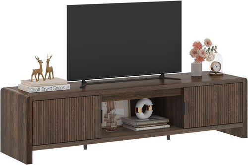 Mid Century Modern TV Stand with Waveform Fluted Doors, 63 Inch