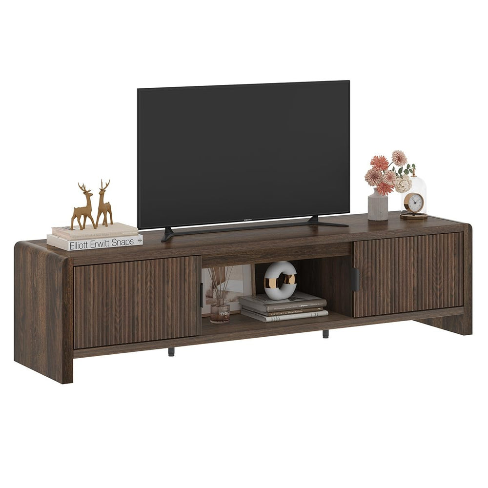 Mid Century Modern TV Stand with Waveform Fluted Doors, 63 Inch