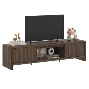 Mid Century Modern TV Stand with Waveform Fluted Doors, 63 Inch
