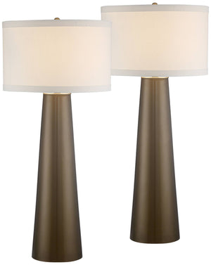 Mid-Century Modern Table Lamps Set of 2 – Dark Gold Glass, Off-White Shade, 36" Tall