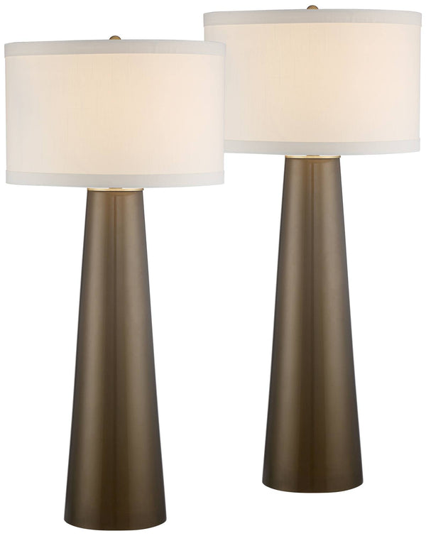 Mid-Century Modern Table Lamps Set of 2 – Dark Gold Glass, Off-White Shade, 36" Tall