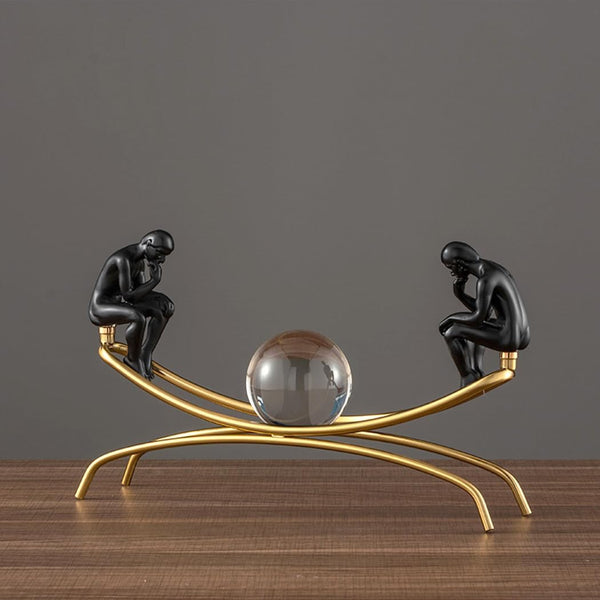 Thinker Statue with Crystal Ball – Modern Decorative Figurine