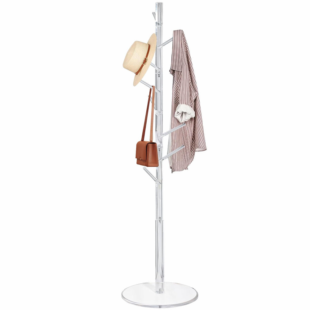 Acrylic Corner Coat Rack Stand with 8 Hooks – Adjustable Height Tree Shelf