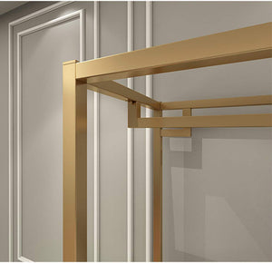HOMEKAYT Gold Clothing Racks with Shelves, Weeding Dress Retail Clothes Rack,Freestanding Rack, Shoes Bags Clothes Organizer Garment Rack (59" L)