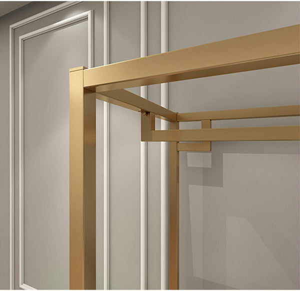 HOMEKAYT Gold Clothing Racks with Shelves, Weeding Dress Retail Clothes Rack,Freestanding Rack, Shoes Bags Clothes Organizer Garment Rack (59" L)