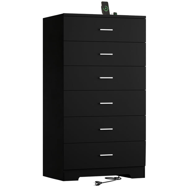 6-Drawer Tall Dresser with Charging Station & Metal Handles