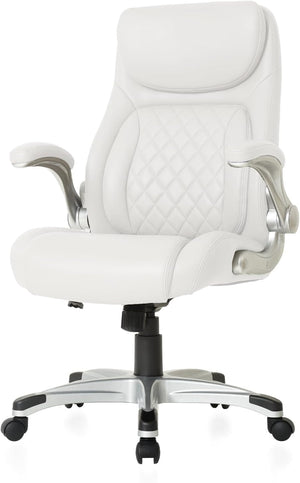Ergonomic PU Leather Office Chair with Adjustable Lumbar Support & Flip Armrests