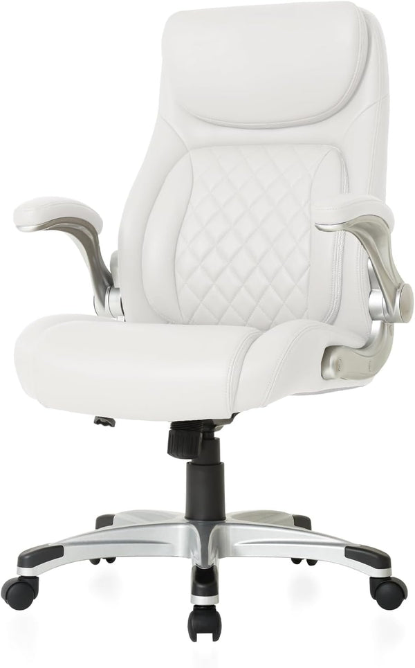 Ergonomic PU Leather Office Chair with Adjustable Lumbar Support & Flip Armrests