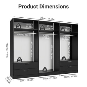 6-Door 4-Drawer Wardrobe with Shelves & Hanging Space