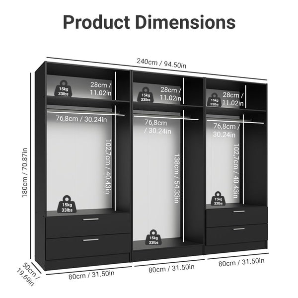 6-Door 4-Drawer Wardrobe with Shelves & Hanging Space