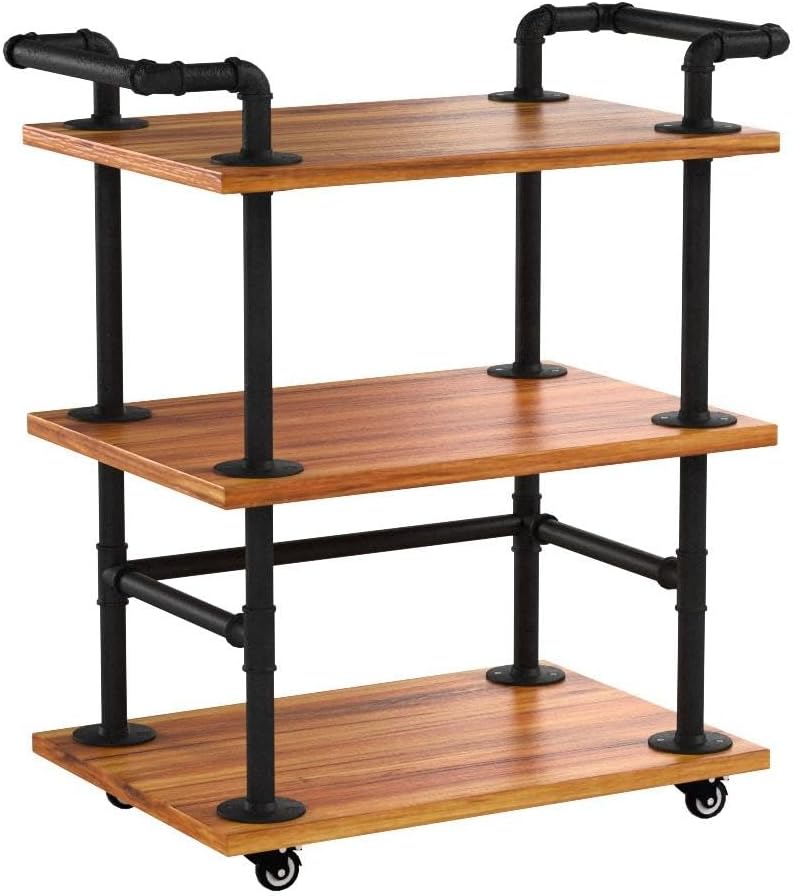 Industrial Pipe Bar Cart with Shelves and Wheels