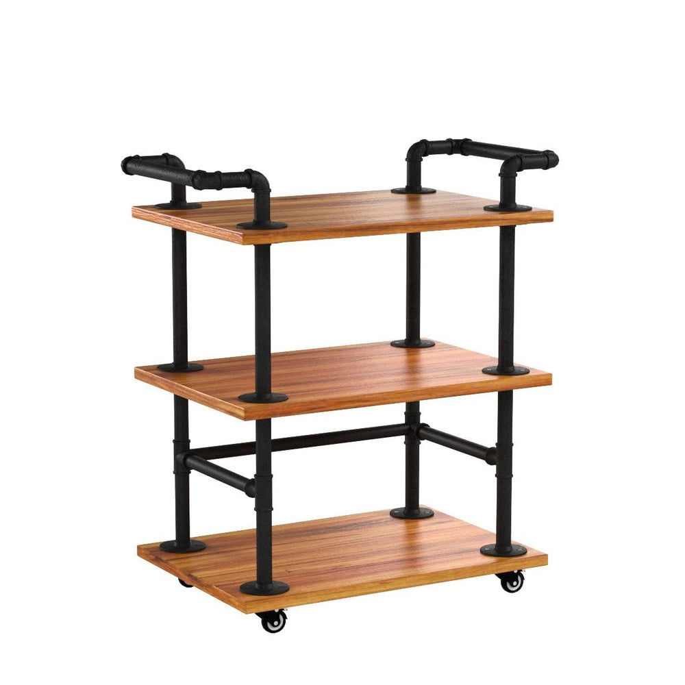Industrial Pipe Bar Cart with Shelves and Wheels