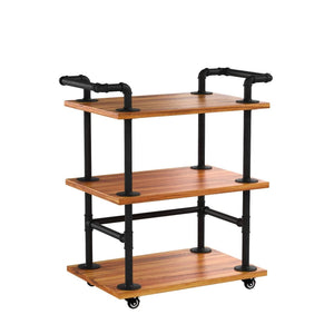 Industrial Pipe Bar Cart with Shelves and Wheels