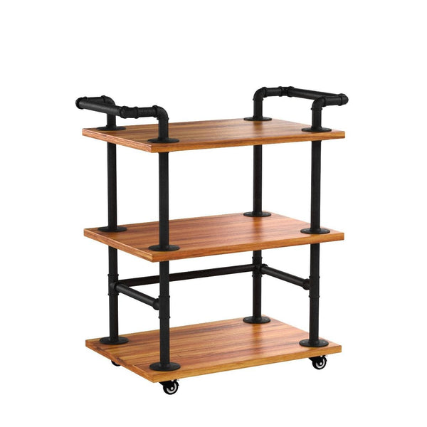 Industrial Pipe Bar Cart with Shelves and Wheels