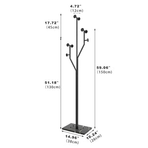 Tree-Shaped Coat Rack with Marble Base – 8 Hooks, 68.9" Tall