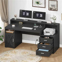 65-Inch Farmhouse Computer Desk with Drawers and Power Outlets