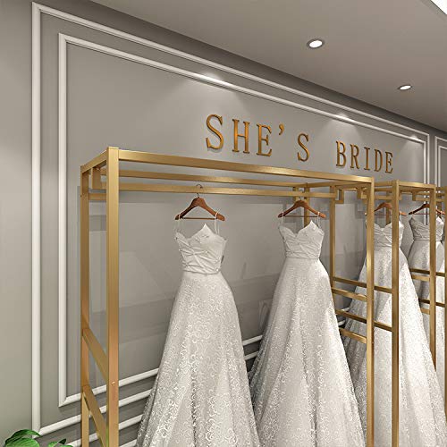 HOMEKAYT Gold Clothing Racks with Shelves, Weeding Dress Retail Clothes Rack,Freestanding Rack, Shoes Bags Clothes Organizer Garment Rack (59" L)