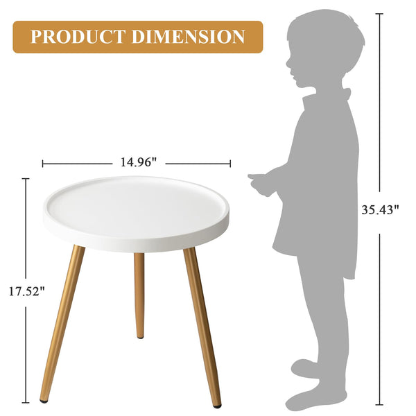 Small Round Side Table with Wooden Tray & Metal Legs
