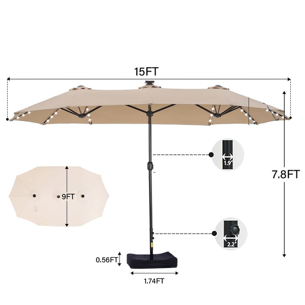 15ft Solar LED Patio Umbrella with Base