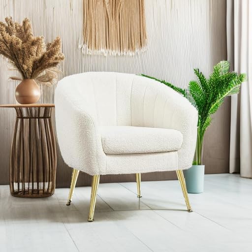 Boucle Barrel Accent Chair with Removable Cushion