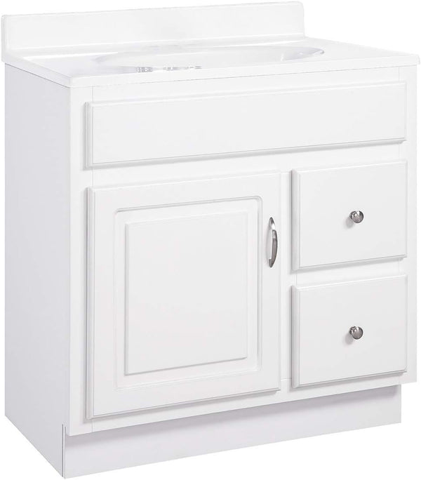 30-Inch Solid Wood Bathroom Vanity Cabinet – White, Ready to Assemble