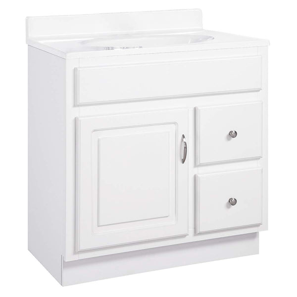 30-Inch Solid Wood Bathroom Vanity Cabinet – White, Ready to Assemble