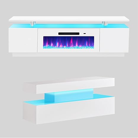 3-Piece Modern Living Room Table Set with Fireplace TV Stand & Coffee Table