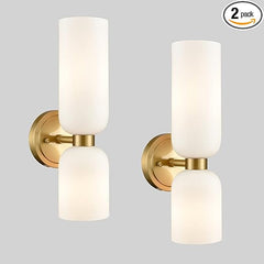 Modern 2-Light Wall Sconce Set of 2 with Milky White Glass Shade