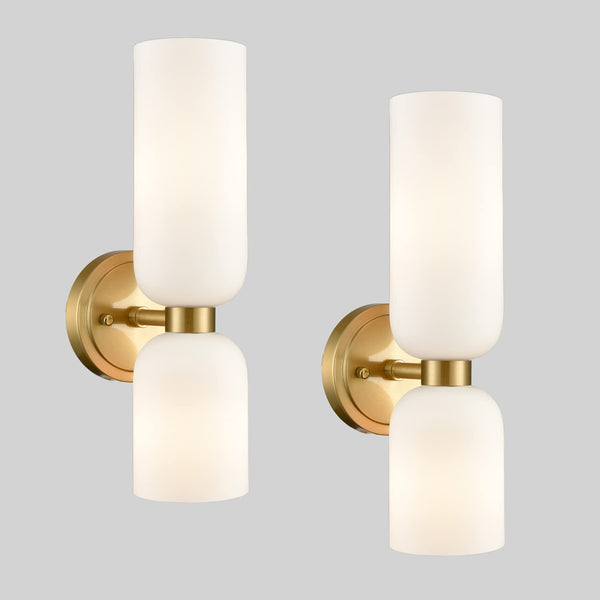 Modern 2-Light Wall Sconce Set of 2 with Milky White Glass Shade