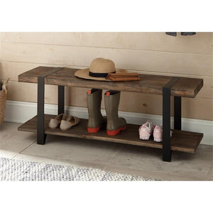 48-Inch Solid Wood Entryway Bench with Storage Shelf