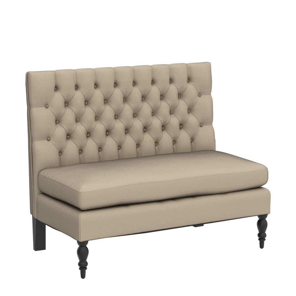 Mid-Century Modern Upholstered Settee Bench – Linen Fabric, Button Tufted, Khaki