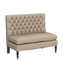 Mid-Century Modern Upholstered Settee Bench – Linen Fabric, Button Tufted, Khaki