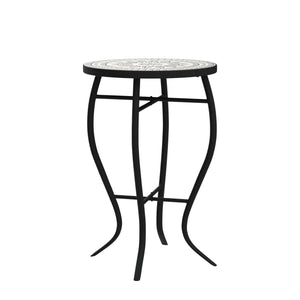 Round Mosaic Outdoor Side Table with Metal Frame