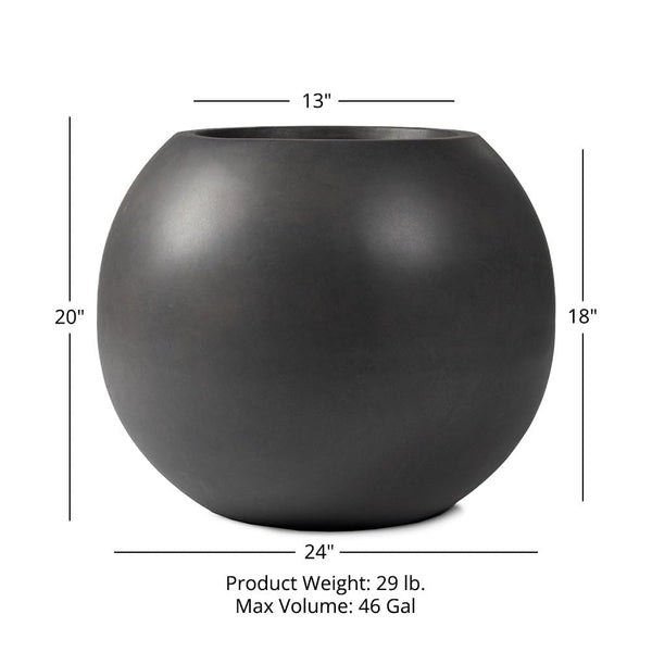 Round Sphere Charcoal Planter – Fiberstone Composite, Indoor & Outdoor