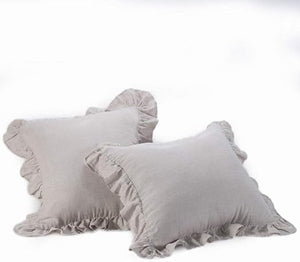 Washed Linen Euro Pillow Shams Set of 2 – 26x26 Ruffled Style
