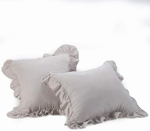 Washed Linen Euro Pillow Shams Set of 2 – 26x26 Ruffled Style
