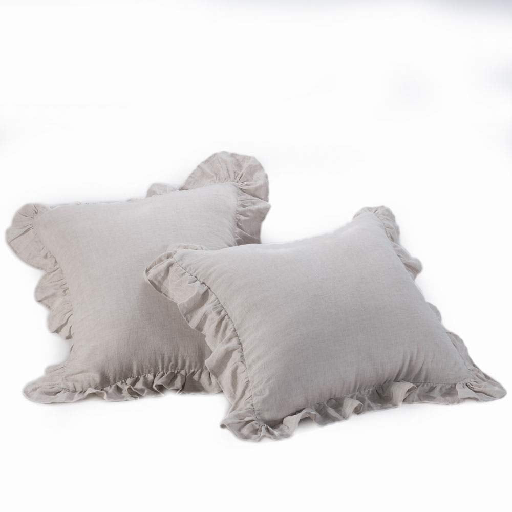Washed Linen Euro Pillow Shams Set of 2 – 26x26 Ruffled Style