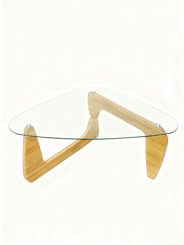 Triangle Tempered Glass Coffee Table with Wood Legs