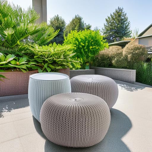 Outdoor Pouf Ottoman Set with Storage Table