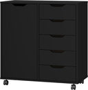 5-Drawer Chest with Door & Wheels – Wood Storage Dresser Cabinet