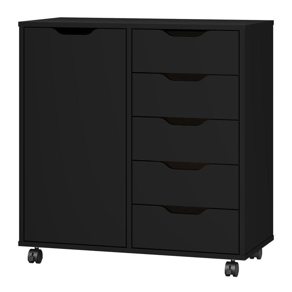 5-Drawer Chest with Door & Wheels – Wood Storage Dresser Cabinet