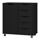 5-Drawer Chest with Door & Wheels – Wood Storage Dresser Cabinet