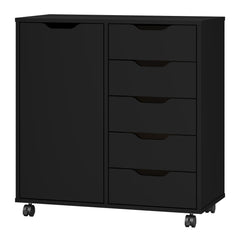 5-Drawer Chest with Door & Wheels – Wood Storage Dresser Cabinet