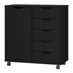 5-Drawer Chest with Door & Wheels – Wood Storage Dresser Cabinet