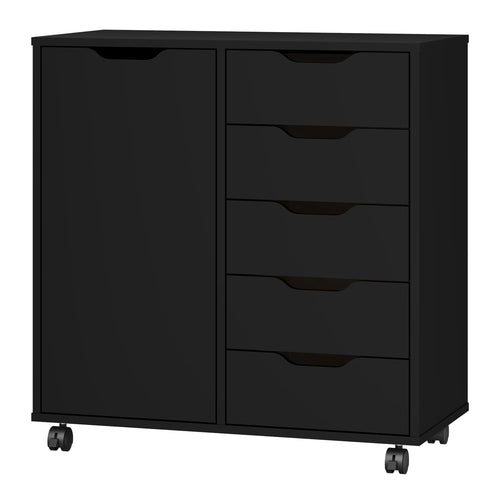 5-Drawer Chest with Door & Wheels – Wood Storage Dresser Cabinet