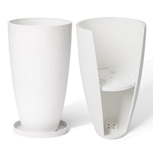 Tall Round Planters Set of 2 with Drainage Holes and Shelf