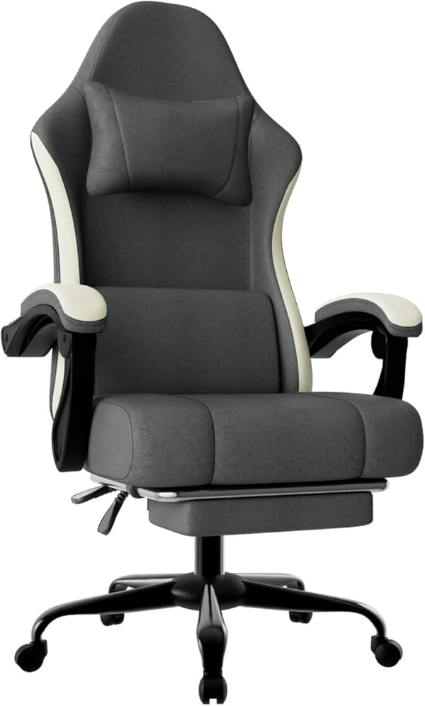 High Back Fabric Gaming Chair with Footrest