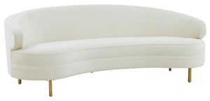 Cream Velvet Gold Curved Sofa – 4-Seat Contemporary Living Room Couch