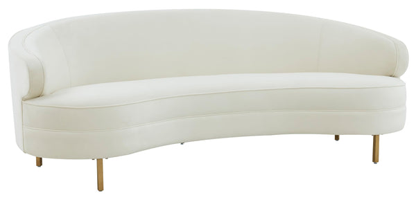 Cream Velvet Gold Curved Sofa – 4-Seat Contemporary Living Room Couch