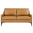 Mid-Century Modern Top-Grain Leather Loveseat – Tan
